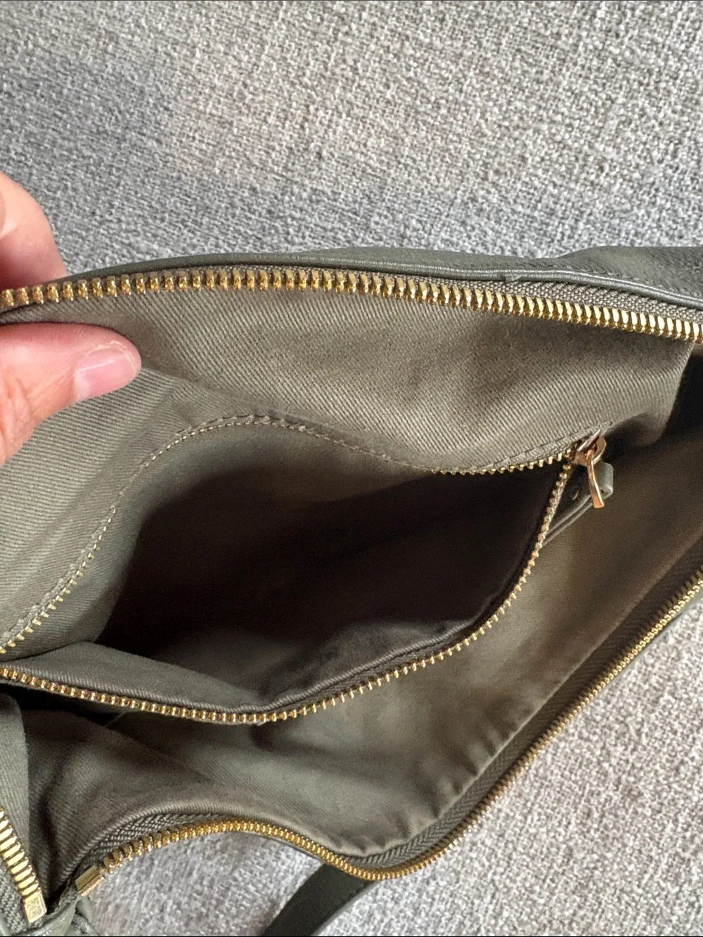 Quince Olive Green Pebbled Leather Shoulder Bag
